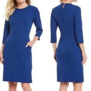 J. McLaughlin Navy Blue Catalyst Quatrefoil Texture Print Catalina Cloth Dress S